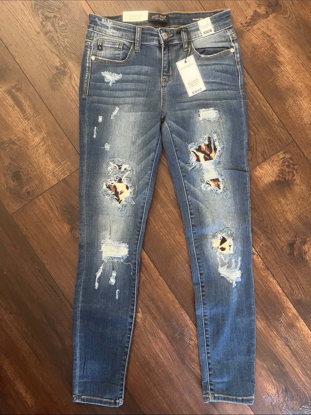 Judy Blue Distressed Skinny Jeans with Leopard Patch